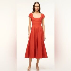 STAUD Wells Rust Red Short Sleeve Dress